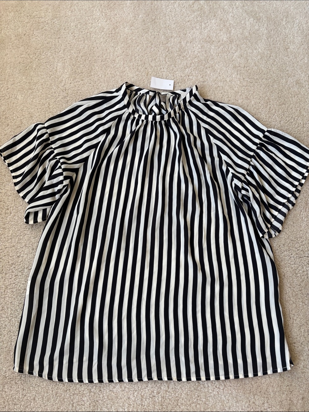 NWT Black & White Striped Short Sleeve Blouse Sz. S